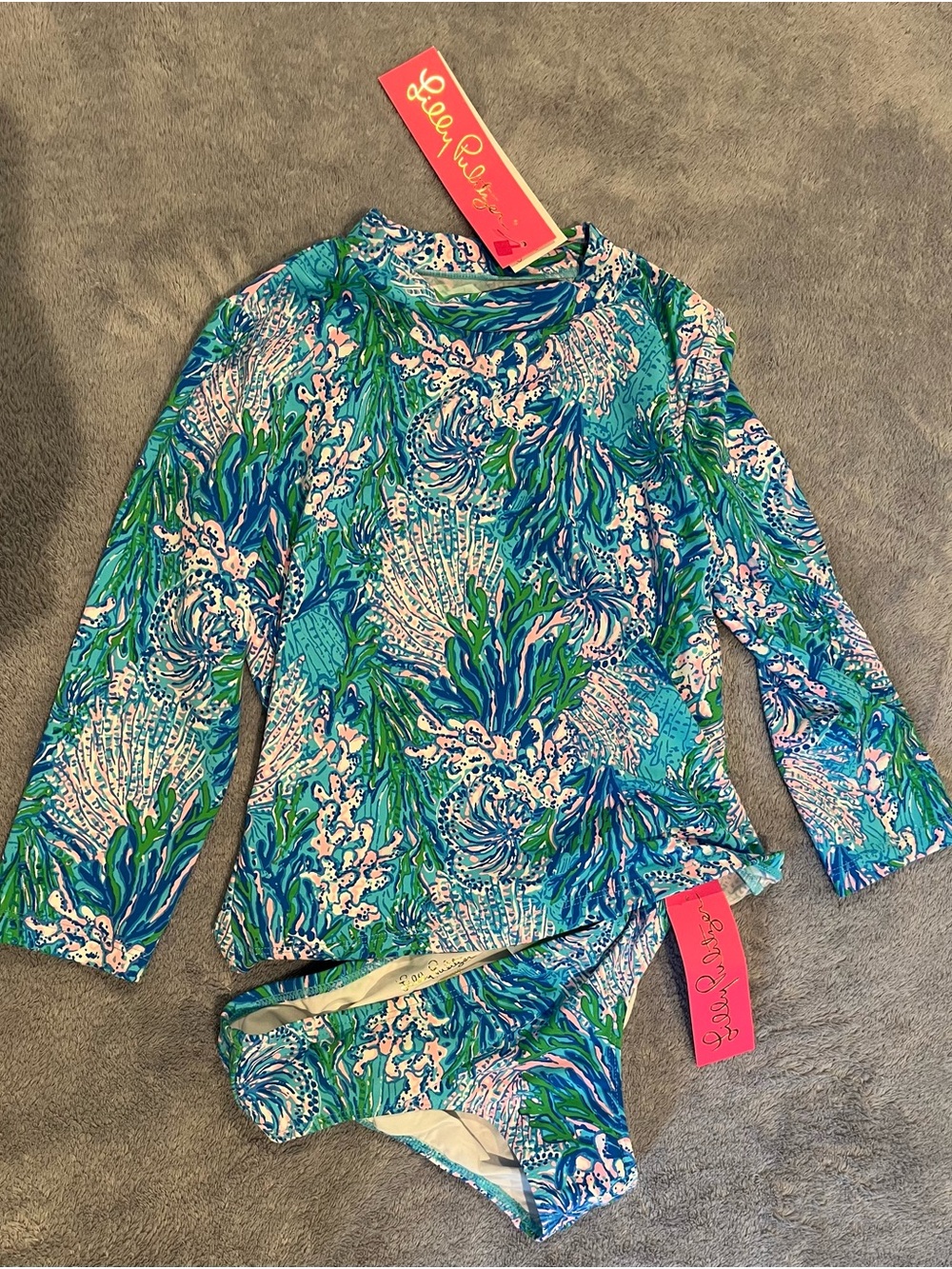 Lilly Pulitzer Girls Teal, Blue & Green Long Sleeve Rashguard Set